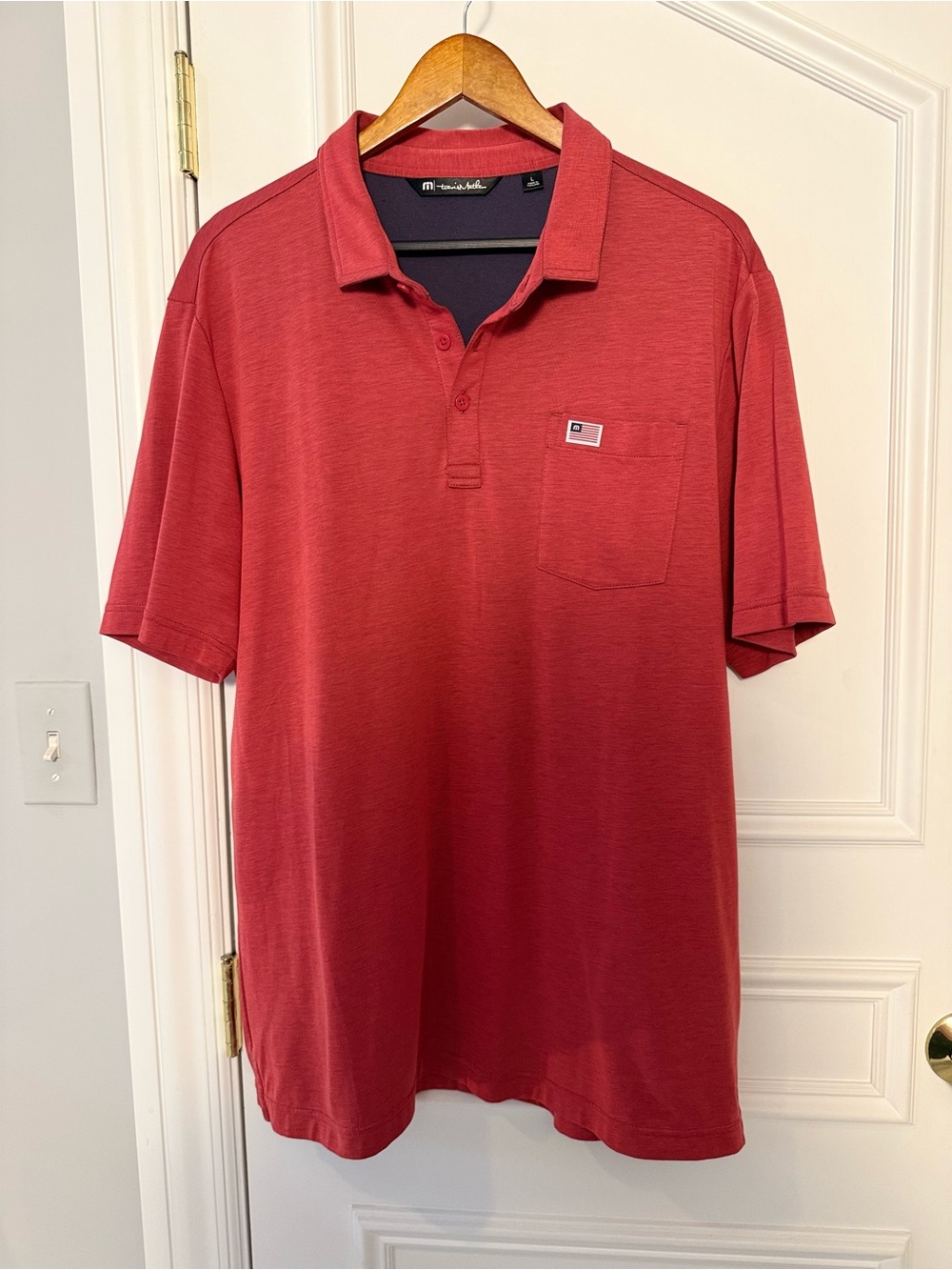 TravisMathew Red Performance Golf Polo Shirt L Pocket